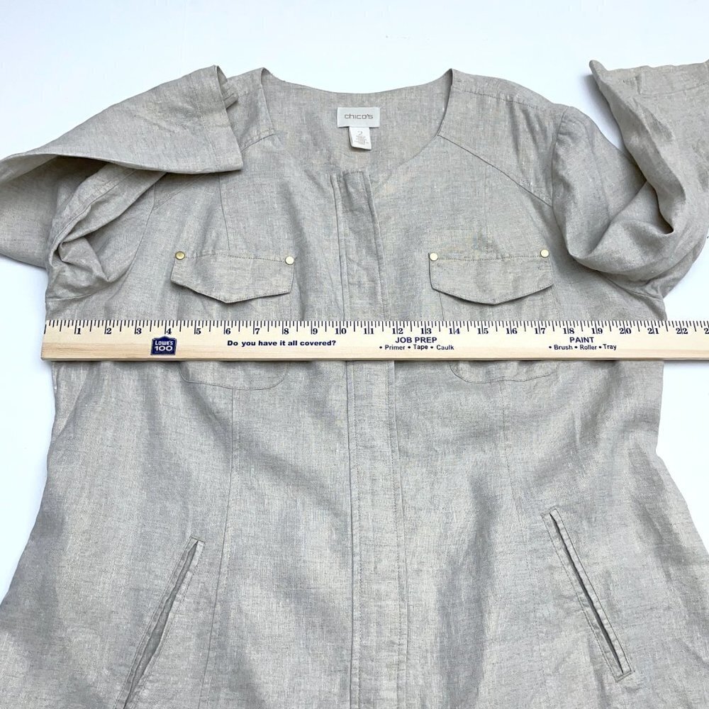Chico's Women's Tan Linen Jacket Zipper Front Lightweight 3/4 Sleeves Large - Picture 4 of 9